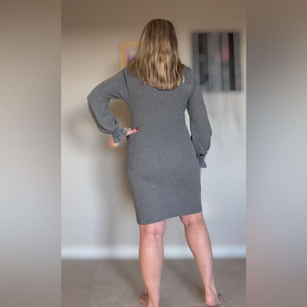Elegant Gray Turtleneck Sweater Dress - Picture 3 of 13